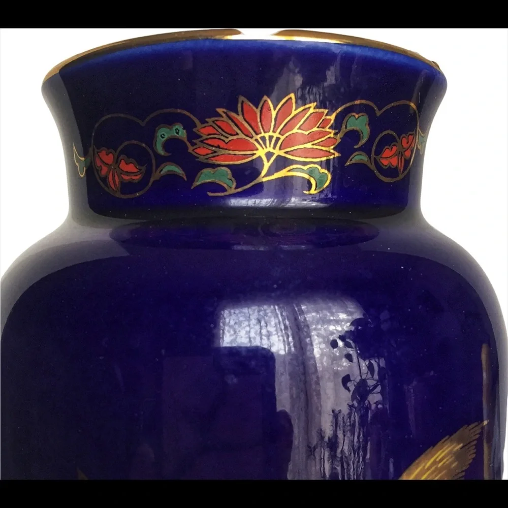 Vintage Kutani Cobalt Blue Pheasants Vase